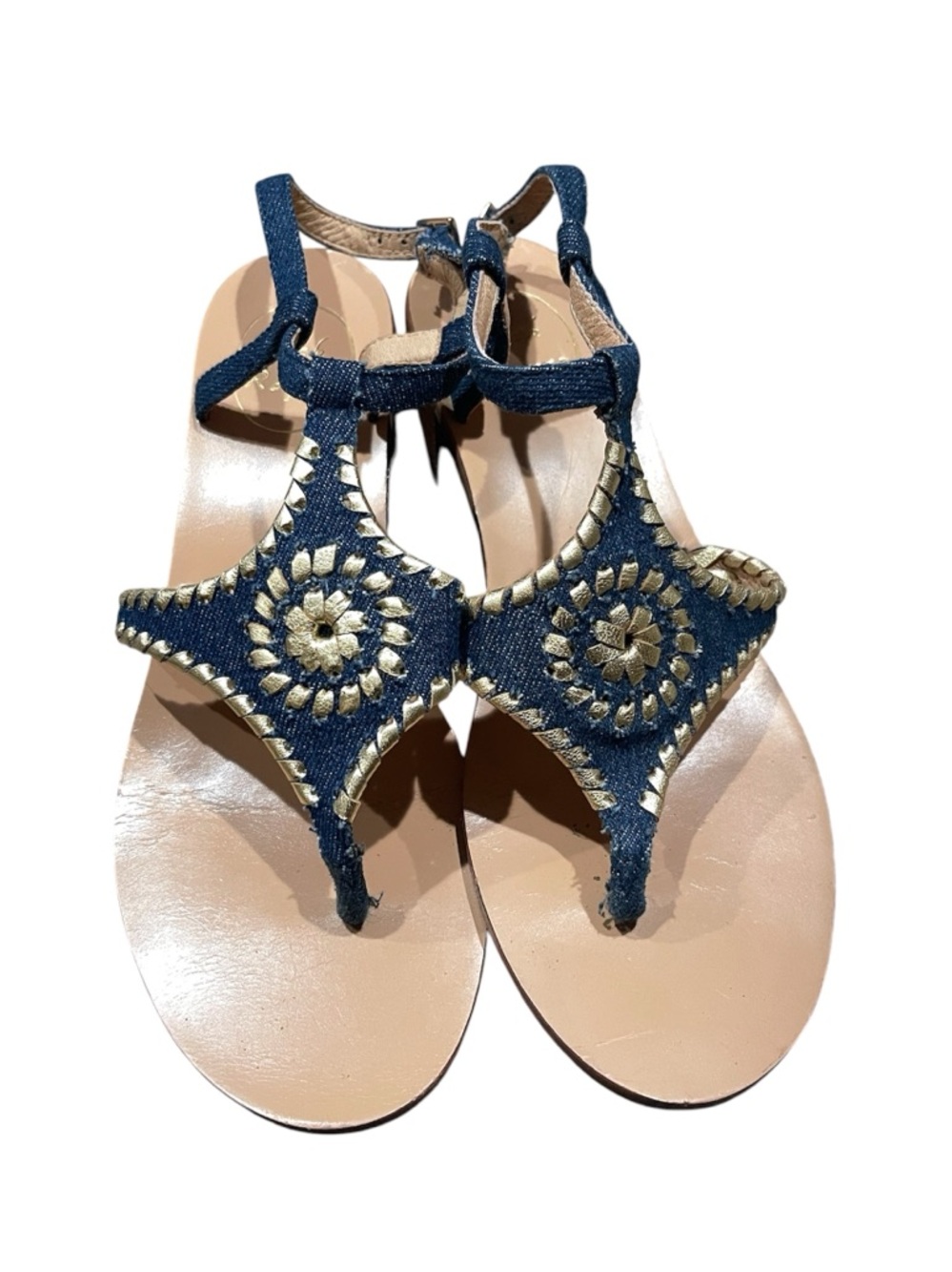 Jack Rogers Blue/Gold Denim Casual Sandals Sz 7